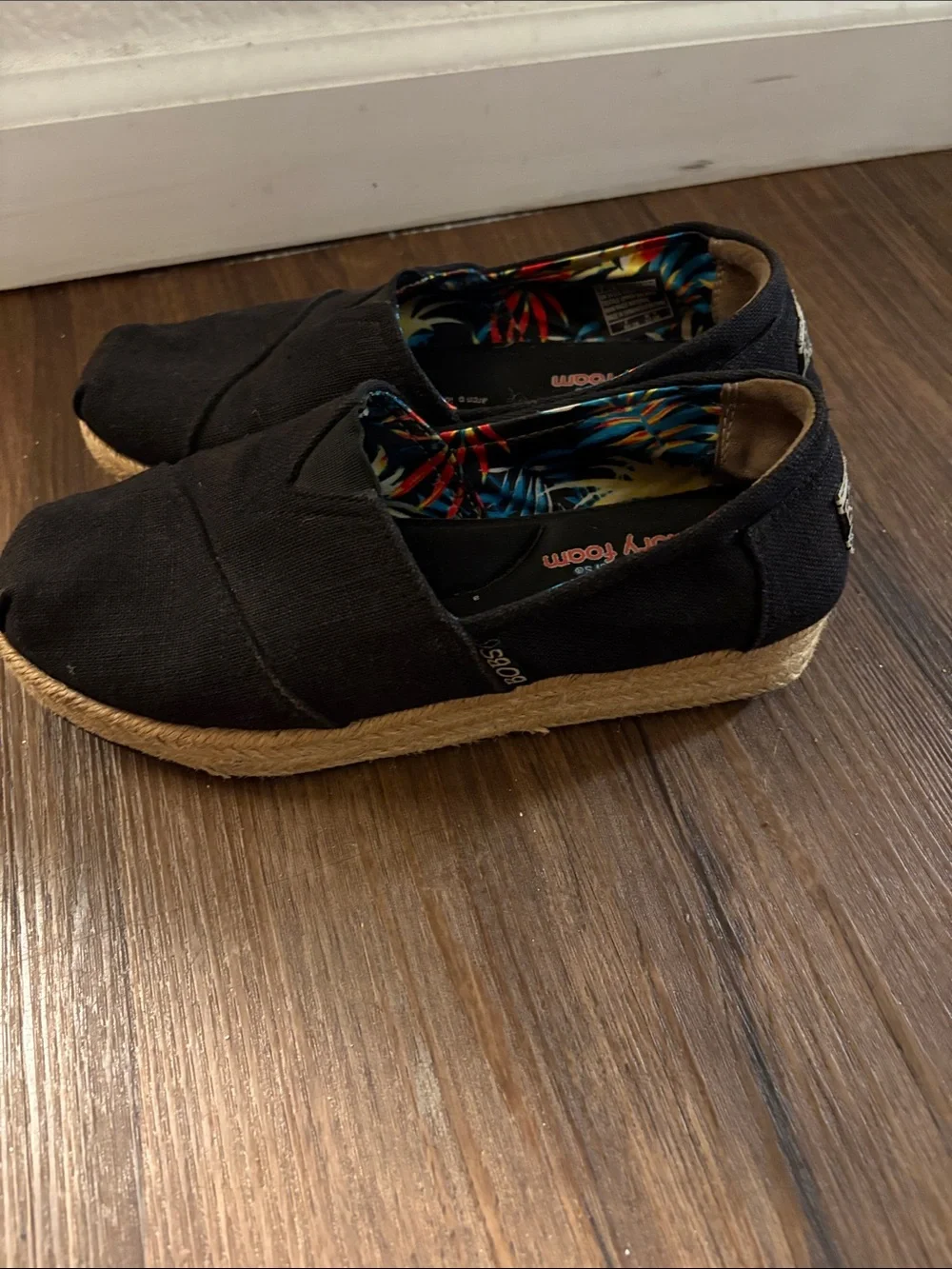 Skechers Black Canvas Espadrille Slip-Ons